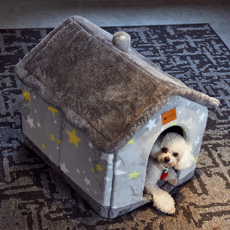 Foldable Enclosed Pet Bed – Warm Winter Dog & Cat Cave