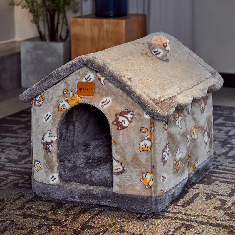 Foldable Enclosed Pet Bed – Warm Winter Dog & Cat Cave
