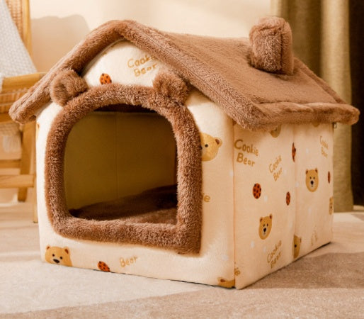 Foldable Enclosed Pet Bed – Warm Winter Dog & Cat Cave