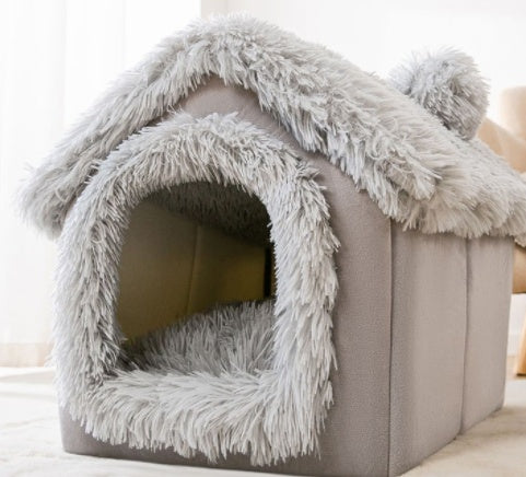 Foldable Enclosed Pet Bed – Warm Winter Dog & Cat Cave