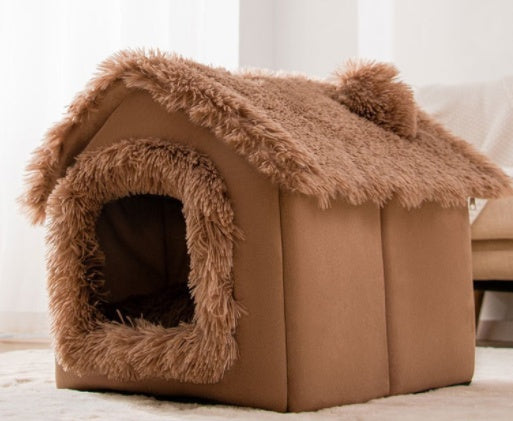 Foldable Enclosed Pet Bed – Warm Winter Dog & Cat Cave